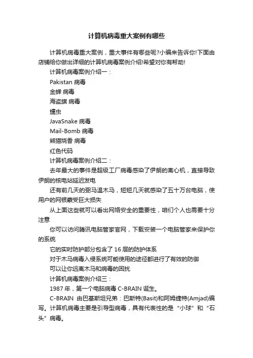 计算机病毒重大案例有哪些