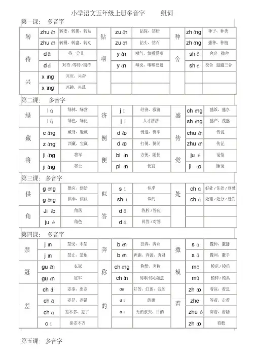 五年级上册语文-多音字组词