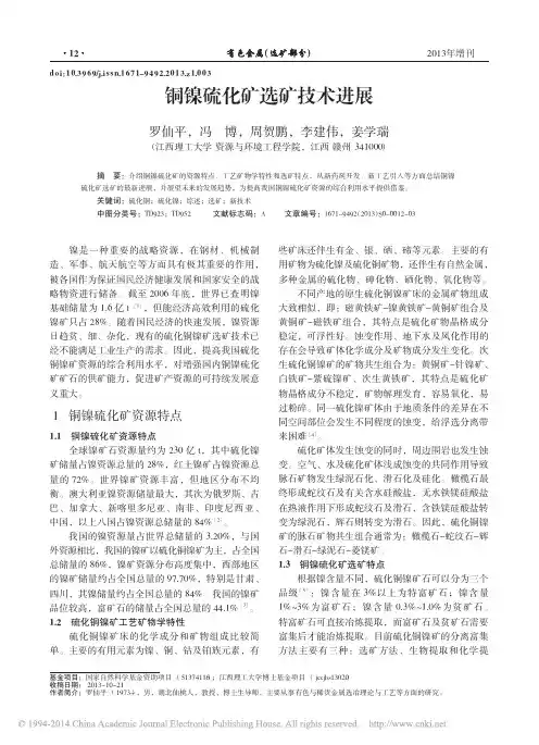 铜镍硫化矿选矿技术进展_罗仙平