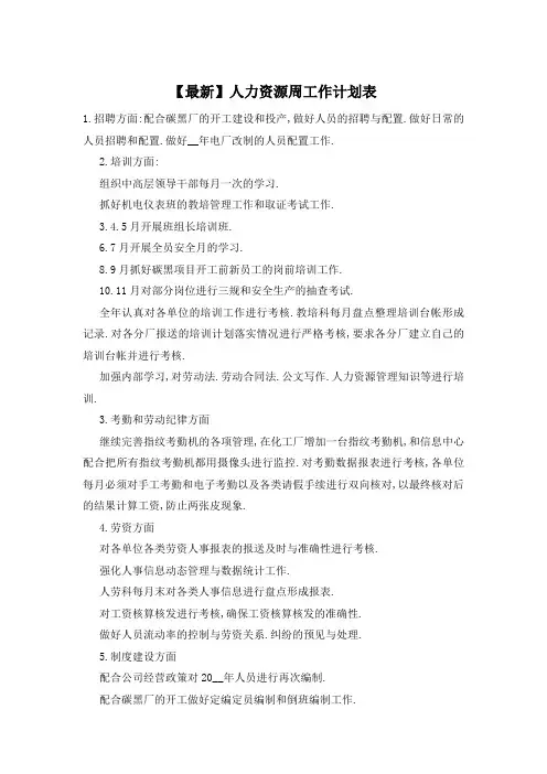 【最新】人力资源周工作计划表