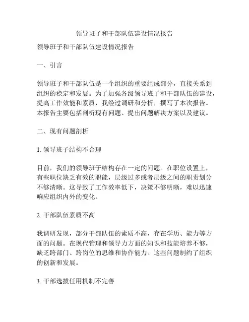 领导班子和干部队伍建设情况报告
