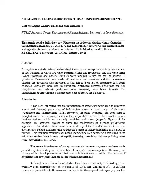 A comparison of linear and hypertext formats in information retrieval