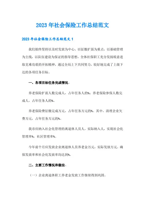 2023年社会保险工作总结范文