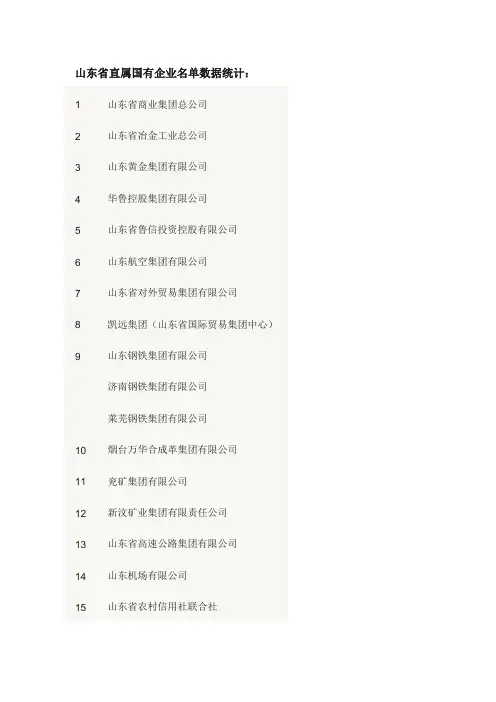 山东省直属国有企业名单数据统计