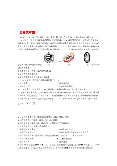生物八年级上人教版55病毒单元测试及答案解析版
