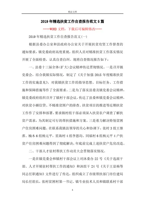2019年精选扶贫工作自查报告范文5篇