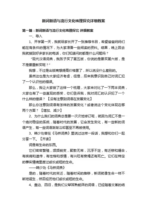 新词新语与流行文化梳理探究详细教案
