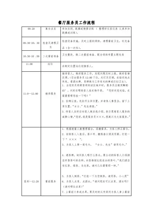 餐厅服务员工作流程(标准范本)