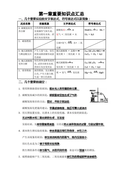 初三化学第一章知识点(答案)