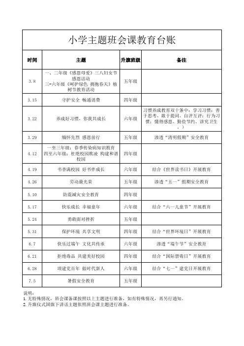 小学主题班会课教育台账