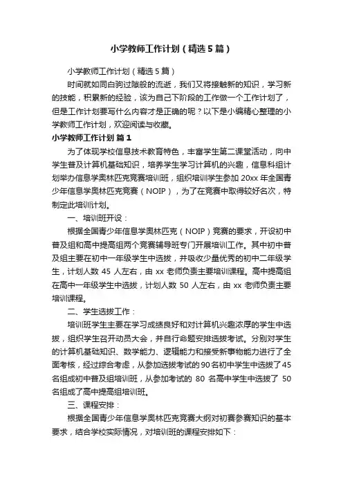 小学教师工作计划（精选5篇）