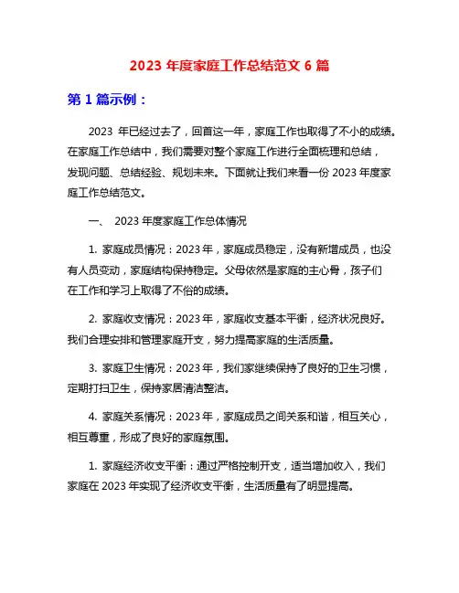 2023年度家庭工作总结范文6篇