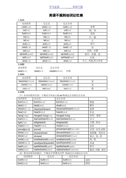 初中不规则动词表(附音标)