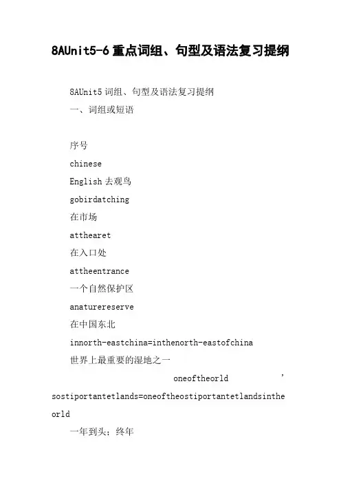 8AUnit5-6重点词组、句型及语法复习提纲