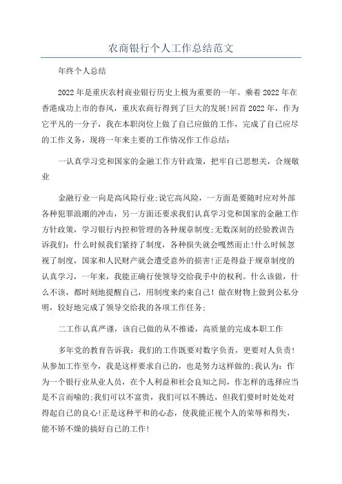 农商银行个人工作总结范文