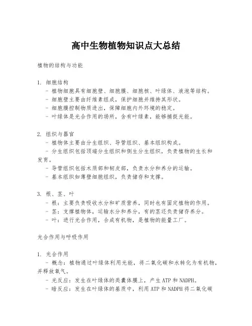 高中生物植物知识点大总结