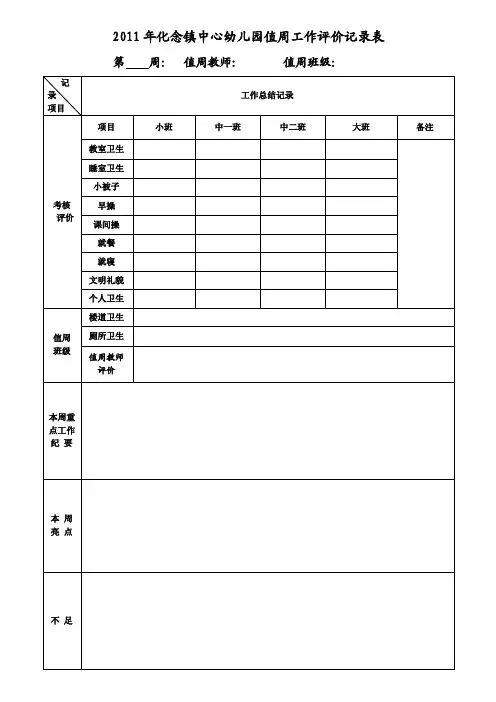 学校值周评价记录表