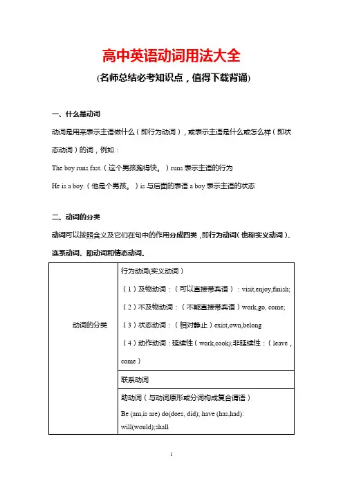 高中英语动词用法语法大全(打印背诵版)
