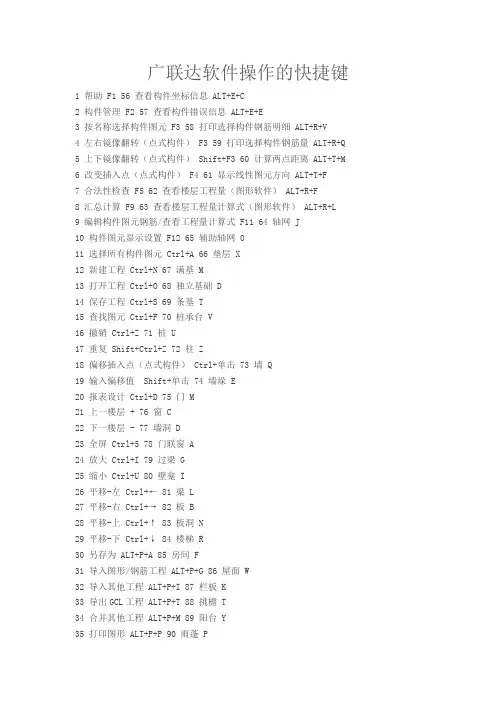 广联达软件操作的快捷键