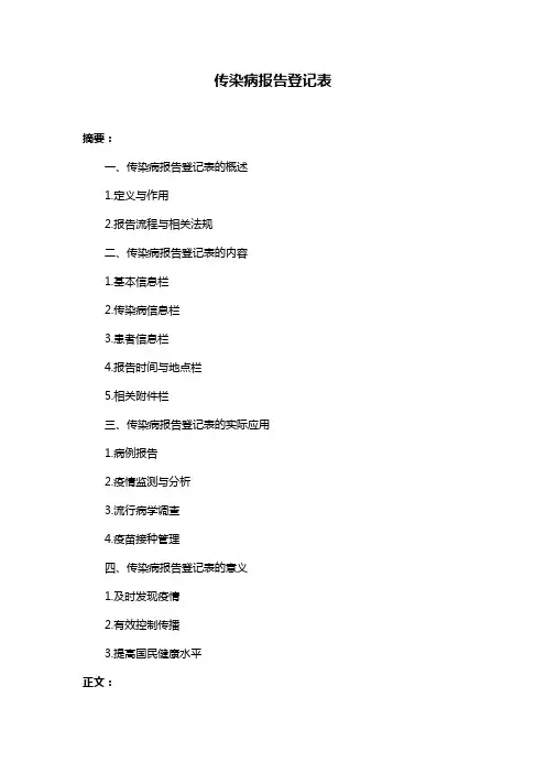 传染病报告登记表