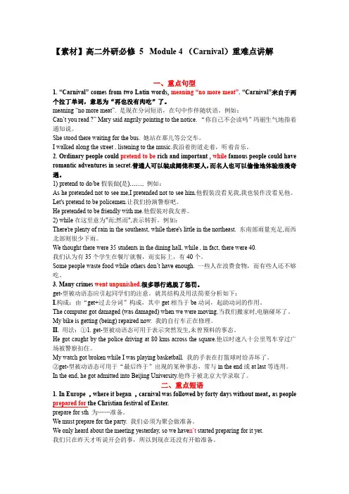 【素材】高二外研必修5Module4(Carnival)重难点讲解