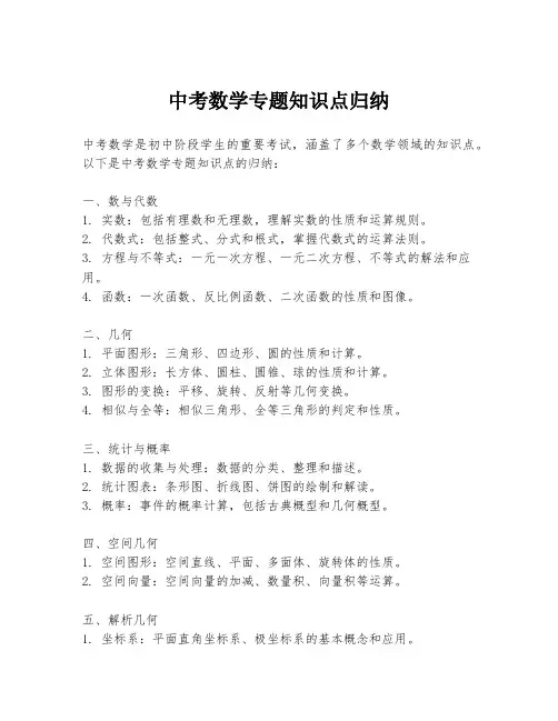 中考数学专题知识点归纳
