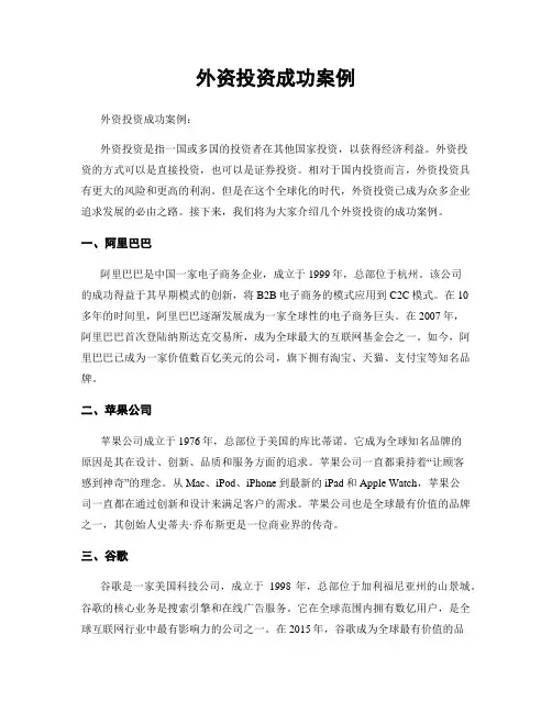 外资投资成功案例