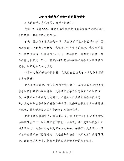 2024年竞聘煤矿安检科副科长演讲稿(二篇)