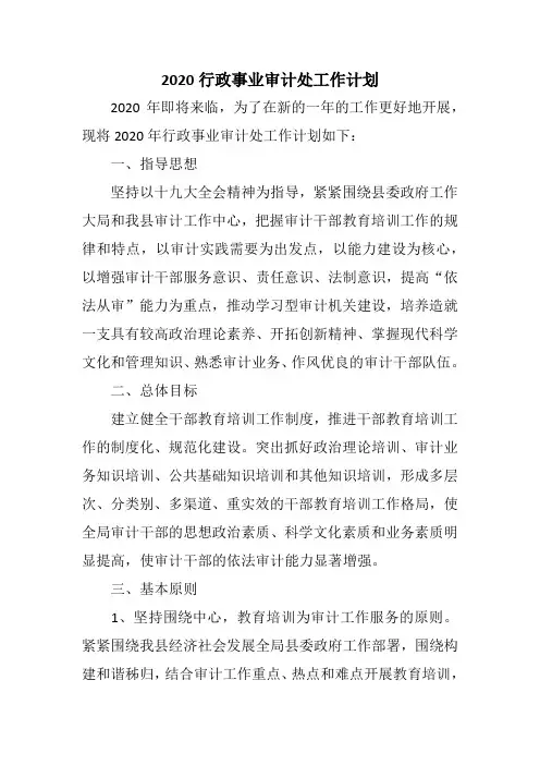 2020行政事业审计处工作计划