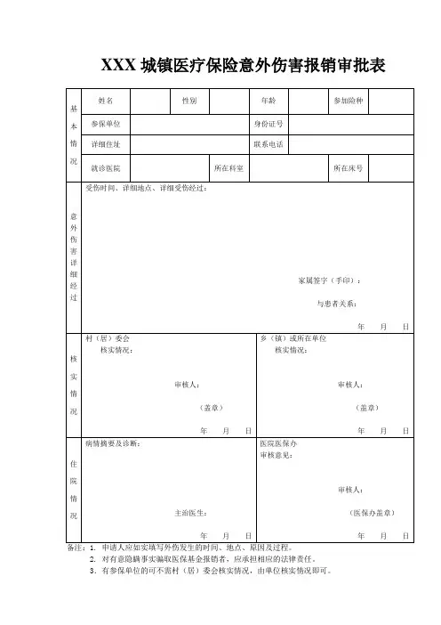 意外伤害报销审批表