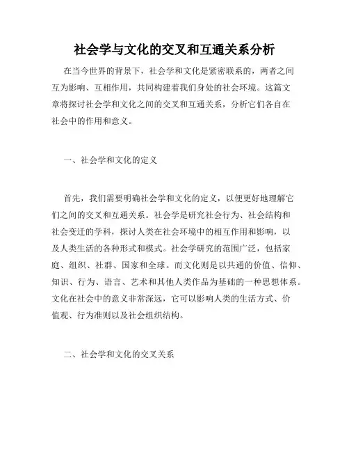 社会学与文化的交叉和互通关系分析