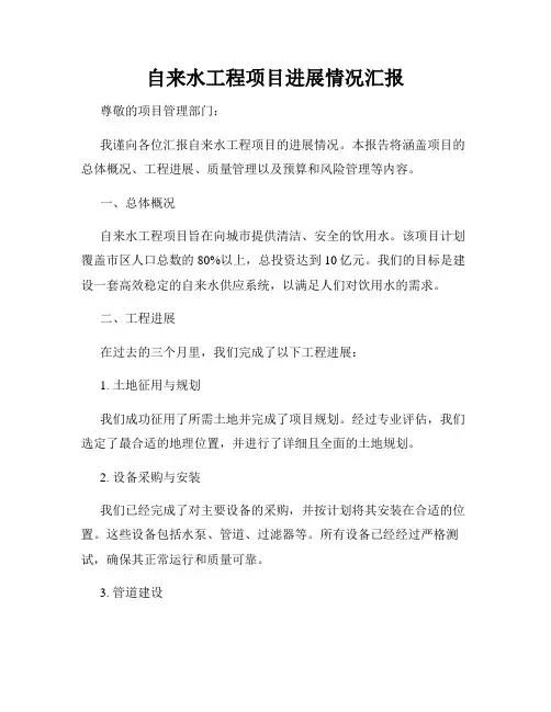 自来水工程项目进展情况汇报