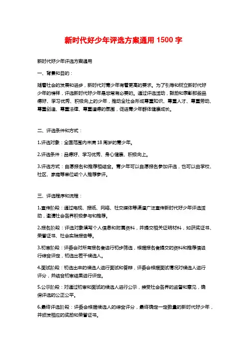 新时代好少年评选方案通用
