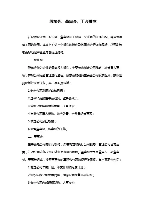 股东会、董事会、工会排序