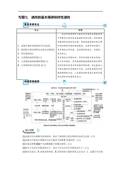 2019高考生物大二轮复习精品教师用书：专题七 遗传的基本规律和伴性遗传 Word版含答案