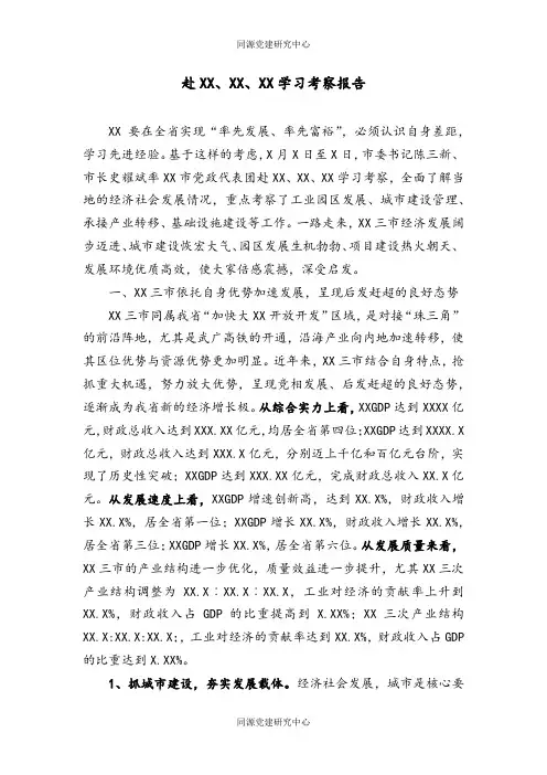 XX市党政代表团——赴XX市、XX市、XX市学习考察报告