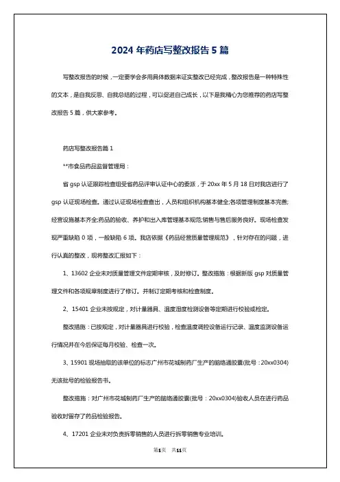 2024年药店写整改报告5篇