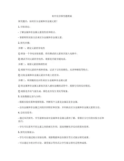 初中化学探究题教案