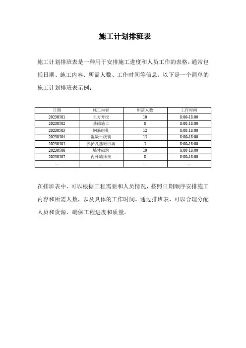 施工计划排班表