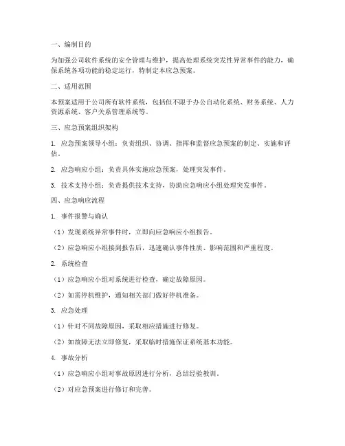 软件系统专项应急预案