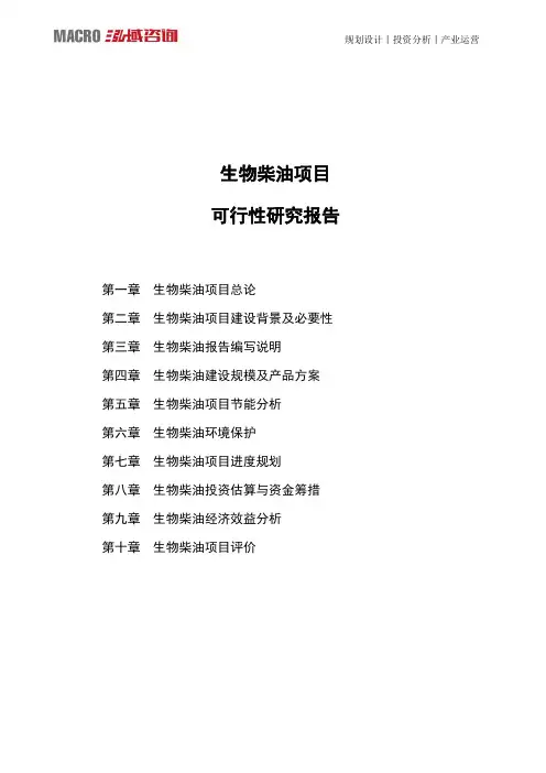 生物柴油项目可行性研究报告