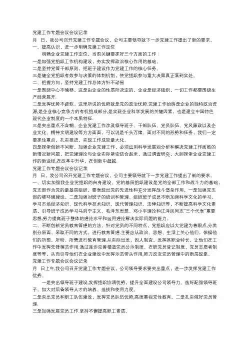 党建工作专题会议会议记录