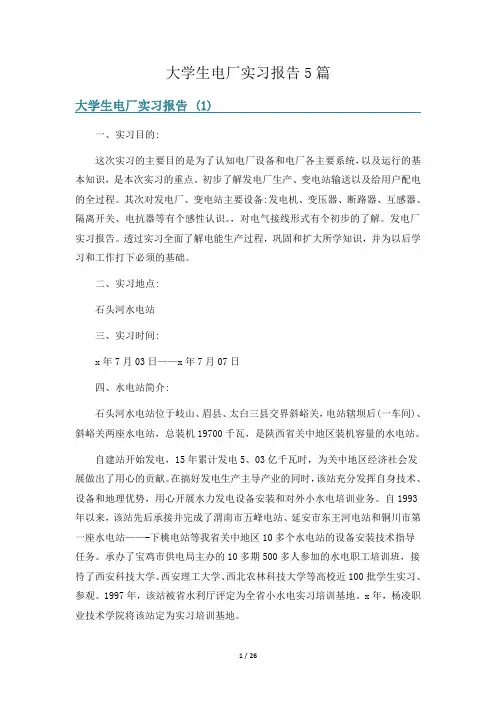 大学生电厂实习报告5篇