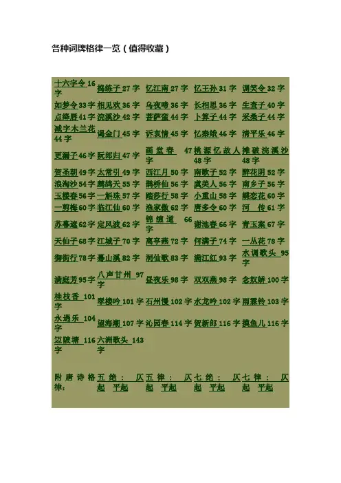各种词牌格律一览（值得收藏）