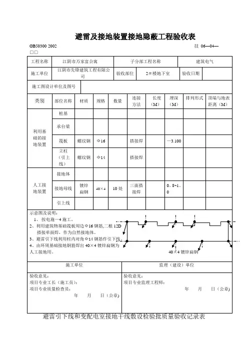 避雷及接地隐蔽工程验收记录