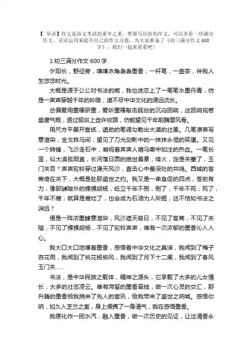 初三满分作文600字范文5篇
