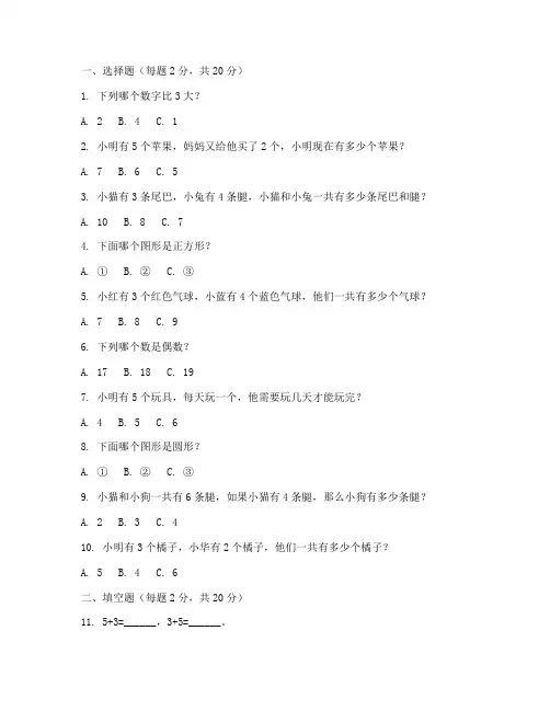 幼儿园升小学试卷数学打印