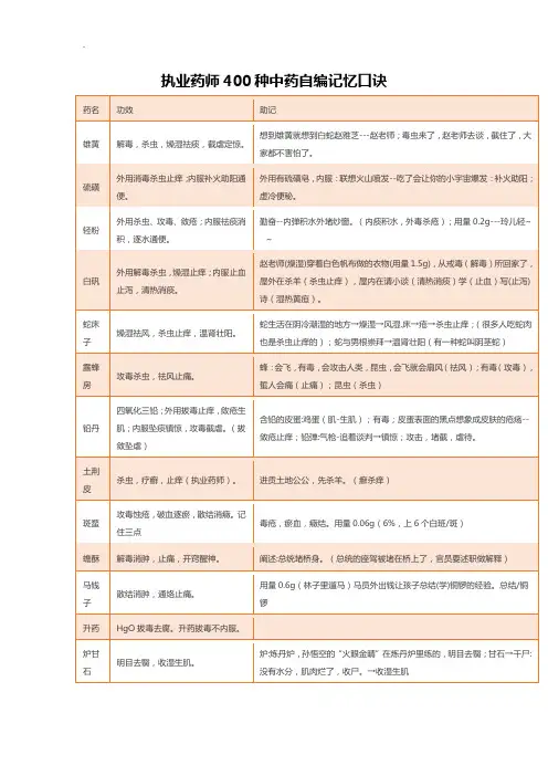 执业药师400种中药记忆口诀