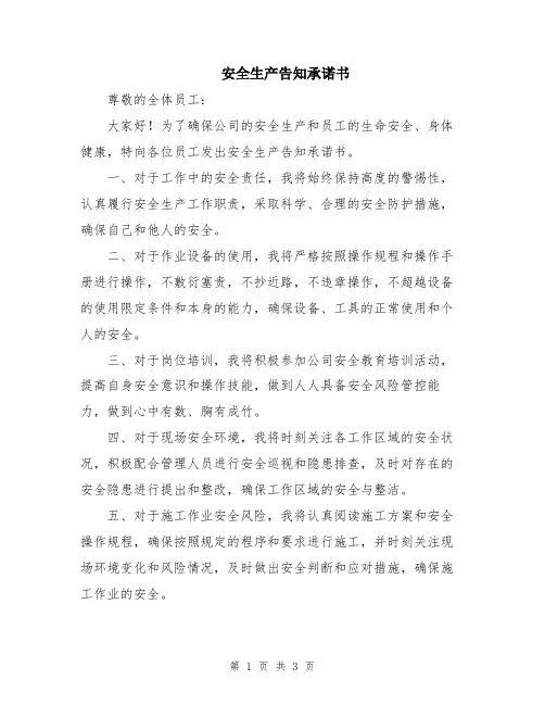 安全生产告知承诺书