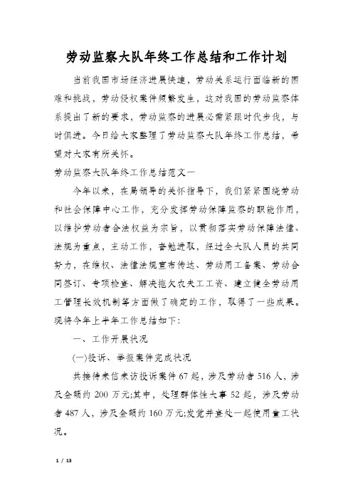 劳动监察大队年终工作总结和工作计划